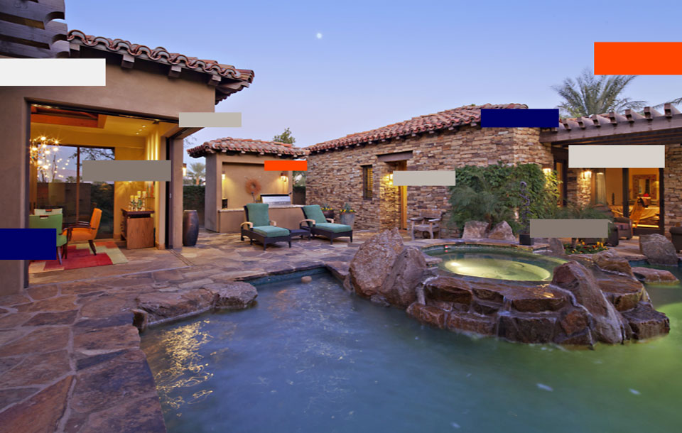 Beautiful yard with pool and spa